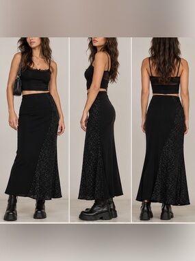 Vintage 90s Cache Black Slinky Asymmetric Textured Skirt Sz XS Goth Avant Garde